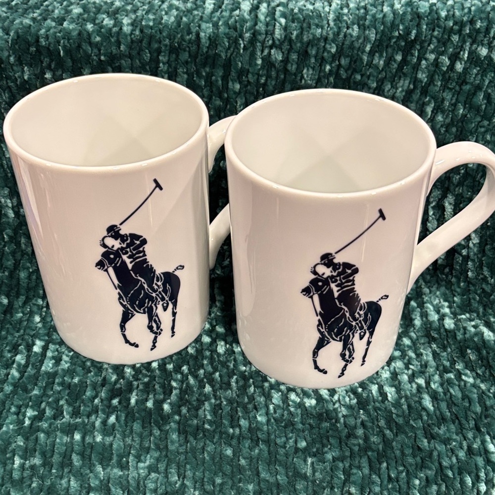 Ralph Lauren Polo Pony White and Navy Mugs